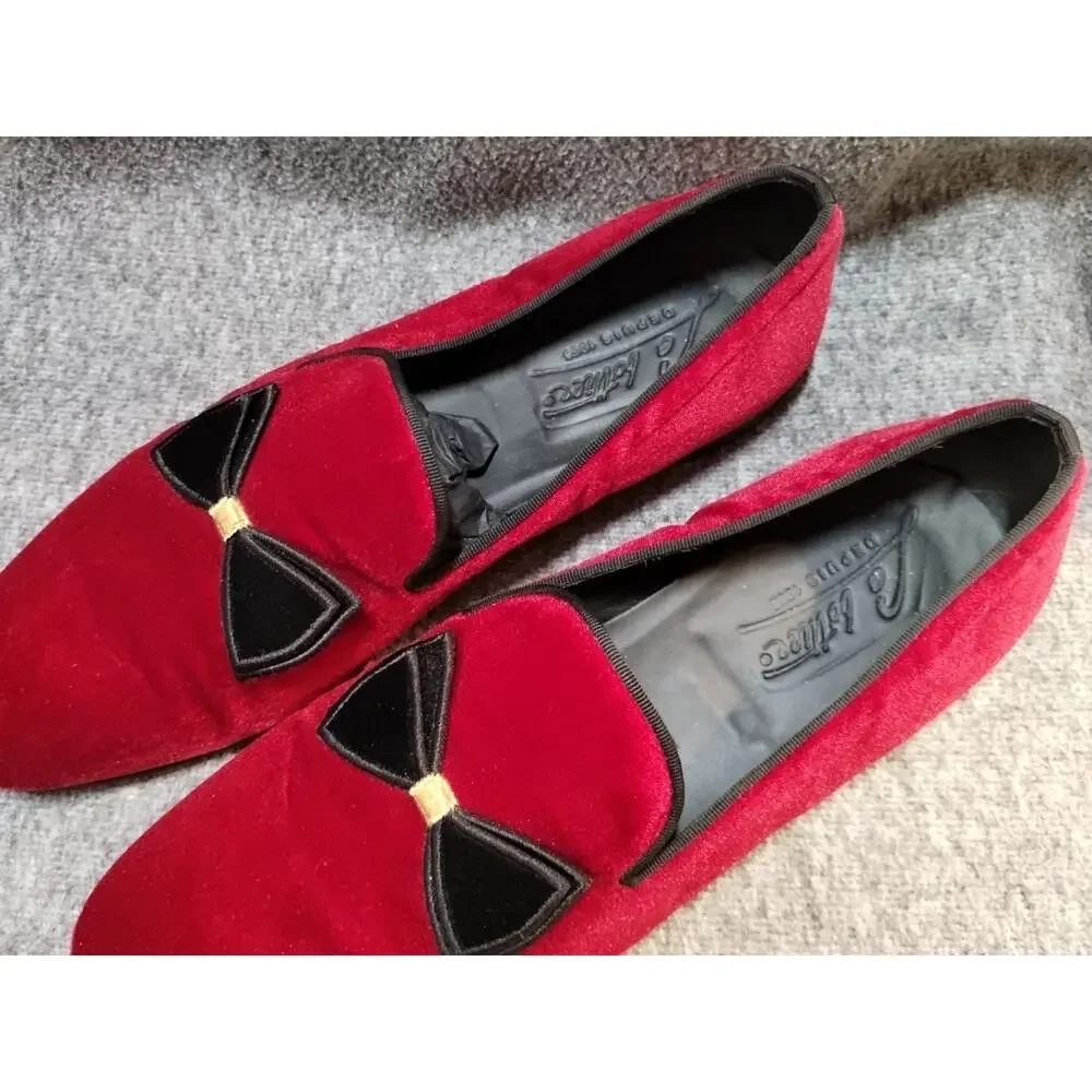 Le Bottiee 1965 - Mens Loafers - Made in Italy - Red Velvet & Blk - Size 9 US